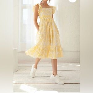 Guadalupe Chic Yellow Floral Midi Dress 100% Cotton Made in India